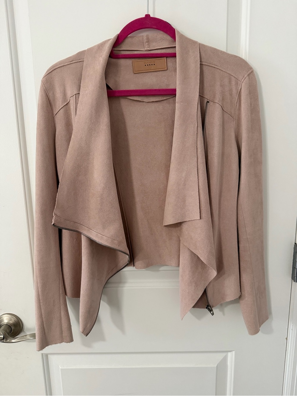 Blank NYC Draped Open Front Faux Suede Jacket - Blush